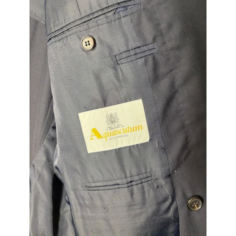 Aquascutum London Mens Navy Blue Double Breasted Peak Lapel Blazer Crest Buttons